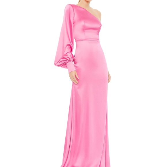 Mac Duggal Candy Pink Satin Puff One Sleeve Gown 26712